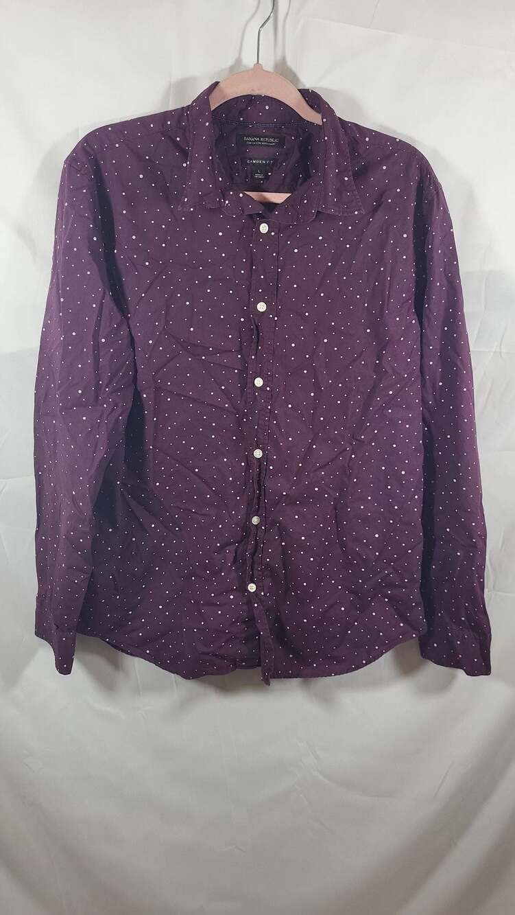 Banana Republic Camden Fit Custom 078 Wash Dotted Button Down Shirt, size L